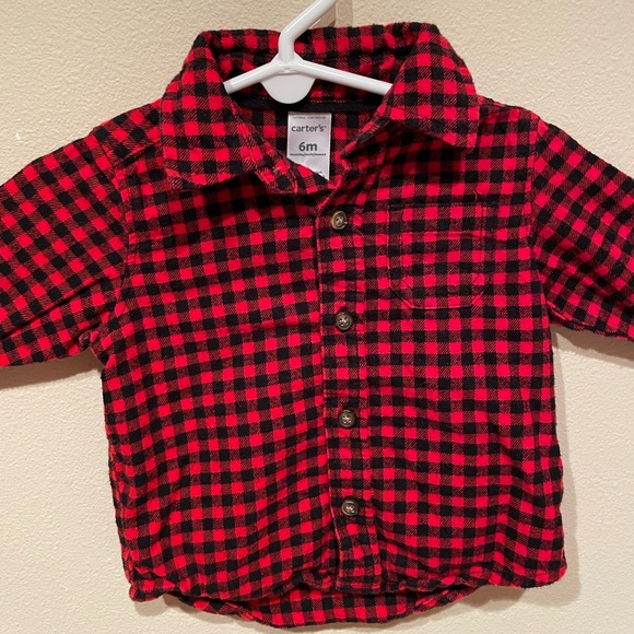 **2 for $20** Carters long sleeve plaid button down, size 6 month - Picture 2 of 8